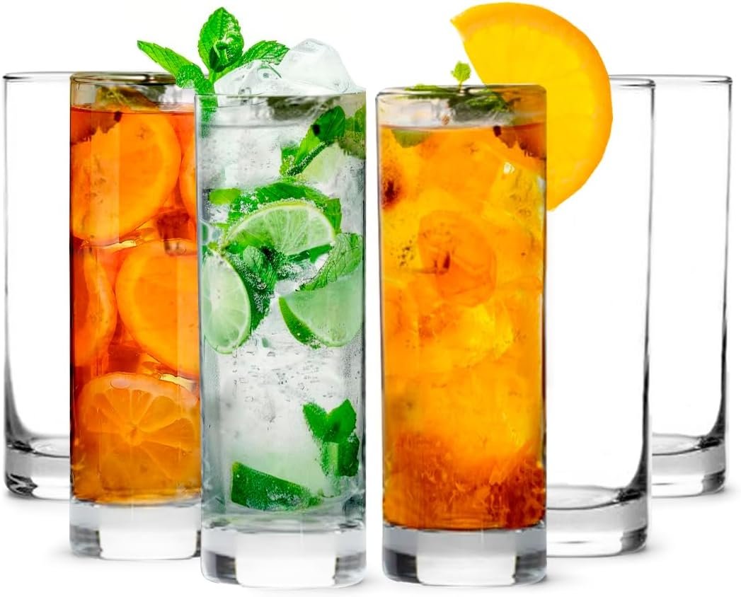 61CskQ8-itL._AC_SL1080_.jpg Premium Highball Glass Set - Elegant Tom Collins Glasses Set of 6-12oz Tall Drinking Water Glasses - Bar Glassware for Mojito, Whiskey, Cocktail - Image 1