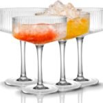 4 Pcs Ribbed  Glasses, 10 oz Vintage Cocktail  Glasses Set, Unique Martini Glass, Classic Cocktail Galssware, Bar Drinking Glasses Set Pefect for Cocktail, Wine, Champagne & Gift