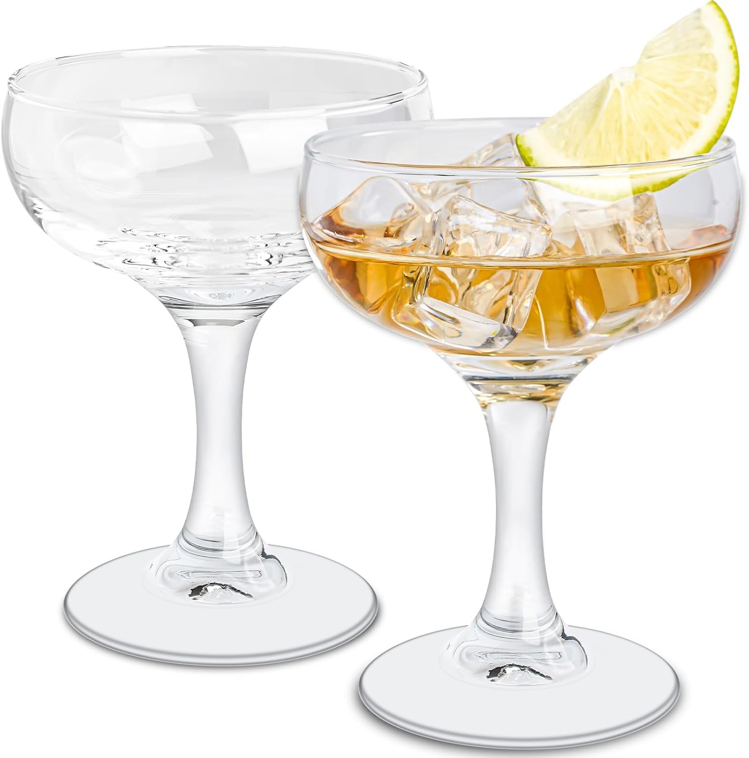 61qe00Wyq6L._AC_SL1500_.jpg Small Glasses Set of 2, Stemless Cocktail Glasses for Martini Margarita Champagne Whiskey, 4.5oz Small Round Wine Glass - Clear Glassware Sets - Image 1