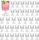 Vintage Goblet Glasses Set, 8 oz Plastic Water Goblets Unbreakable Clear Wine Glasses Bulk with Embossed Floral for Wedding Dining Birthday Guest Gift(48 Pcs,Rhombus)