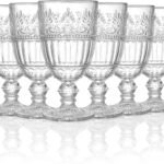 6 Pack Glass Goblet, 12 OZ Vintage Wine Glassware, Romantic Wedding Glass Set, Drinking Stemware Beverage Cups for Party, Bar, Champagne, Juice, Beer, Cocktail, Embossed Design