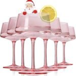 Pink Martini Glasses Set of 6, Hand Blown Colorful Cocktail Glasses 13Oz, Premium Crystal  Glasses, Large Margarita Glasses, Bar Drinking Glasses, Gift for Christmas, Party, Pink