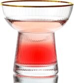 Stemless Margarita Glasses Set of 2 - Elegant Vertical Stripes Cocktail Glasses – Premium Hand Blown Glassware for Martini and Mixed Drinks – 10 oz Gold Rim