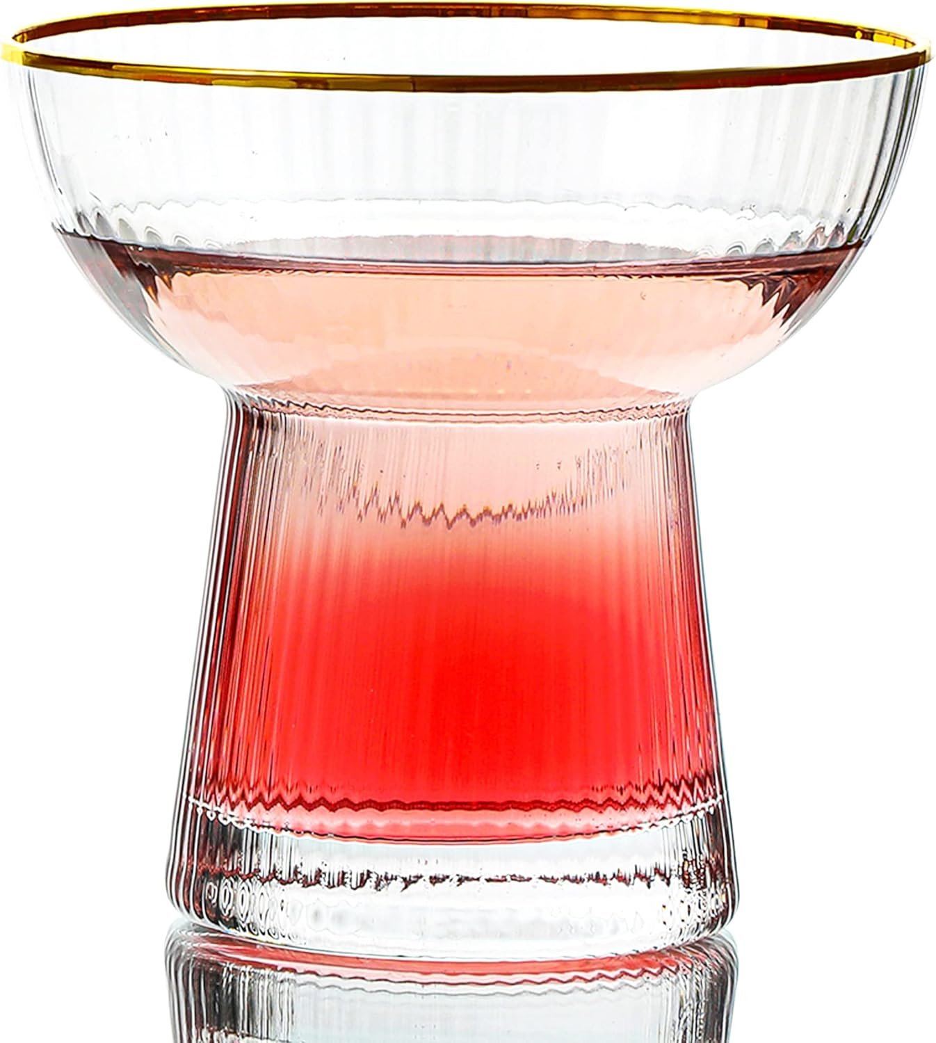 71Q9EuJfE3L._AC_SL1500_.jpg Stemless Margarita Glasses Set of 2 - Elegant Vertical Stripes Cocktail Glasses – Premium Hand Blown Glassware for Martini and Mixed Drinks – 10 oz Gold Rim - Image 1