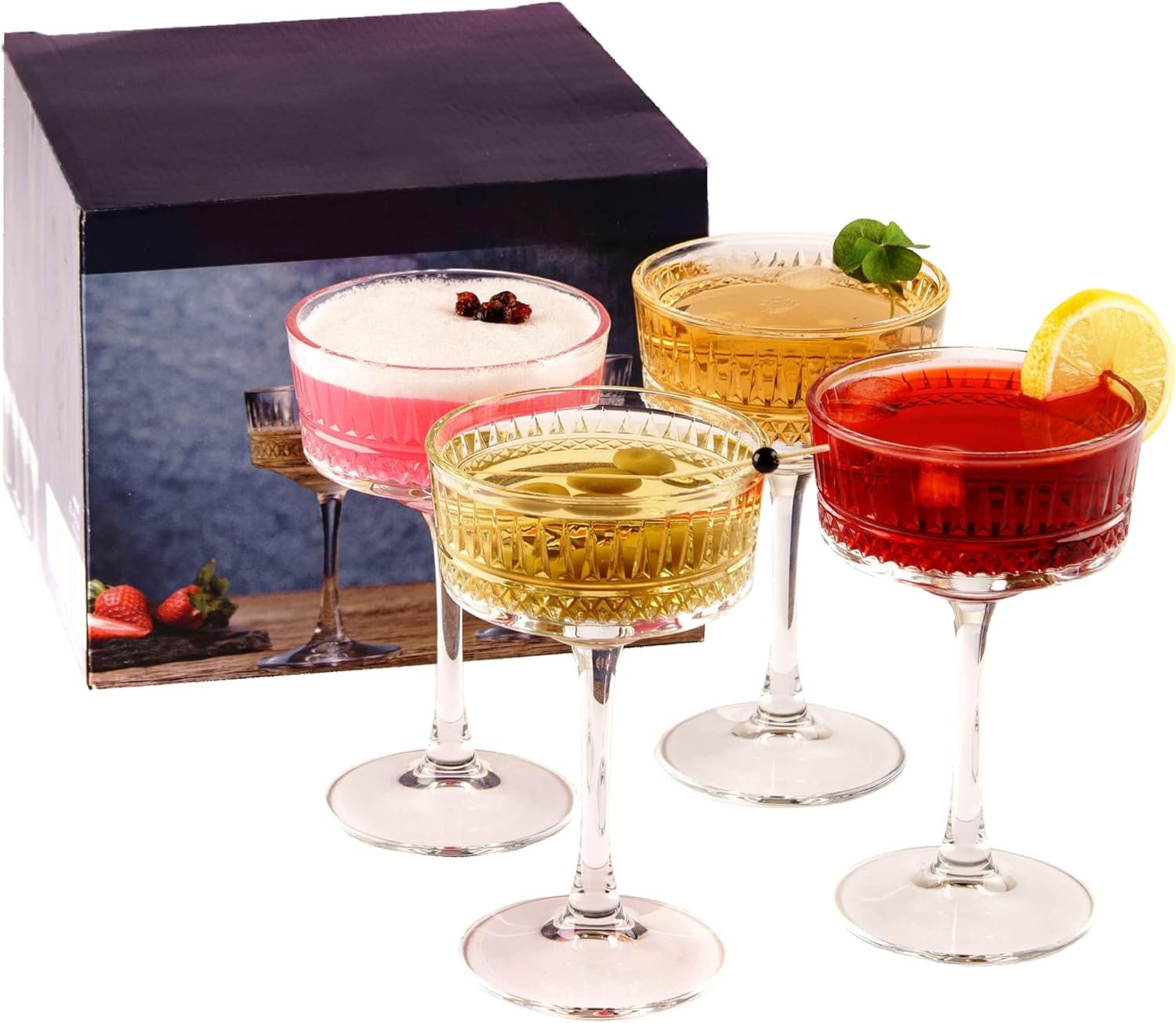 71xcRaongL._AC_SL1500_.jpg Vintage Glasses Set of 4, Champagne, Cocktail, Martini, Wine Glasses, Long Stem Glassware, (8.8oz/260ml) (4 Pcs) - Image 1