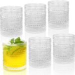 Cocktail Glasses Drinking Glasses 10 oz  Drinking Glasses Set of 6, Vintage Glassware, Textured Glass Cups Bubble Glasses Water Glasses Old Fashion  Glasses Set, Clear